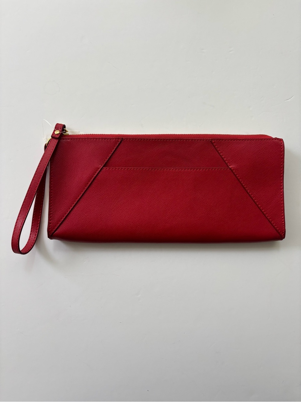 Neiman Marcus Red Saffiano Leather Wristlet/Clutch NWT Minimalist Slim-Design